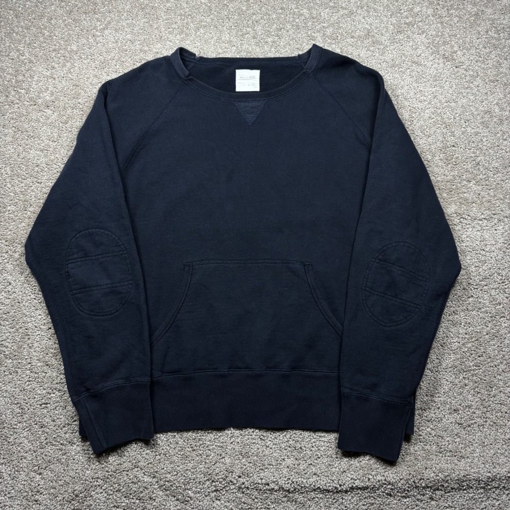 Billy Reid Mens Navy Blue Cotton Elbow Patch Crewneck Sweatshirt Size XXL